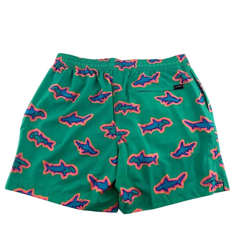 chubbies Teal Swim Trunks with Blue and Pink Starfish Print